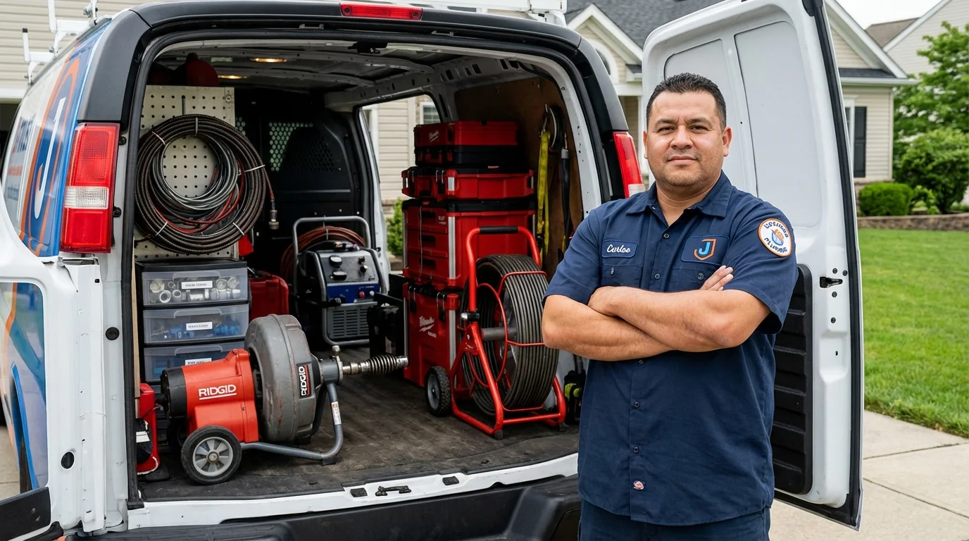 Professional drain cleaning equipment and Johns Plumbing LLC plumber in Pawnee