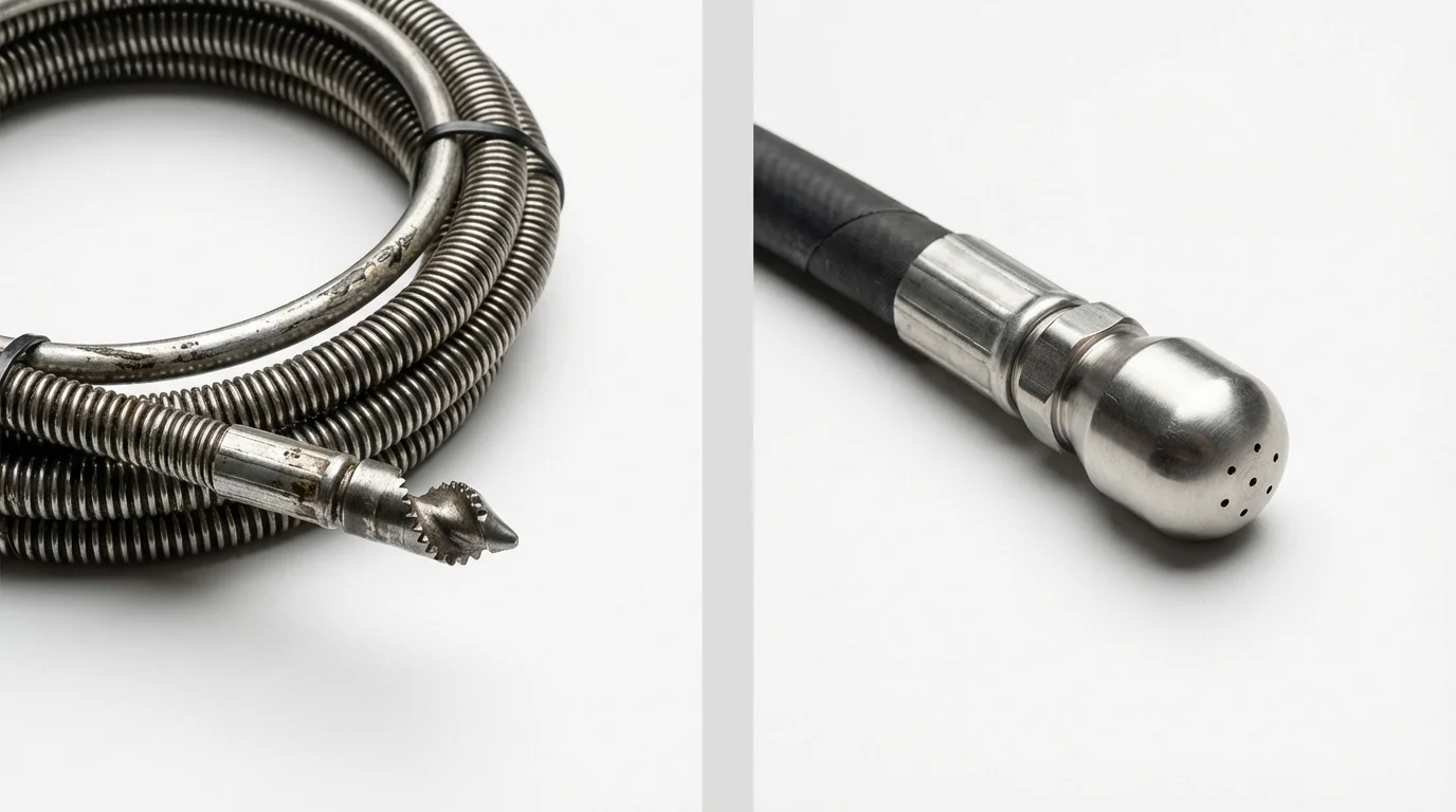 Drain snake cable and hydro jetting nozzle used for drain cleaning in Pawnee, OK