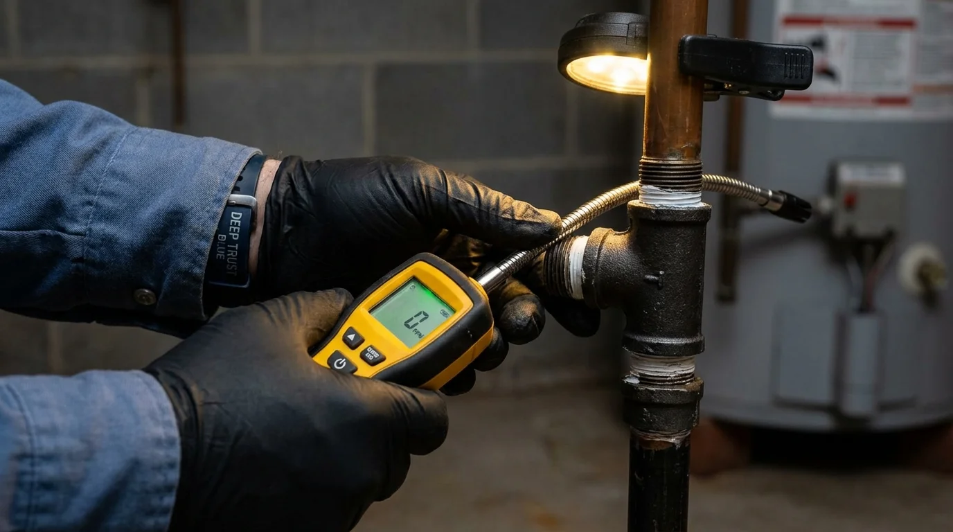 Gas leak detection with electronic sniffer by Johns Plumbing LLC in Pawnee