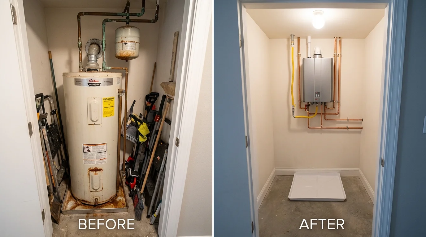 Tank water heater versus wall-mounted tankless unit comparison for Pawnee, OK homeowners