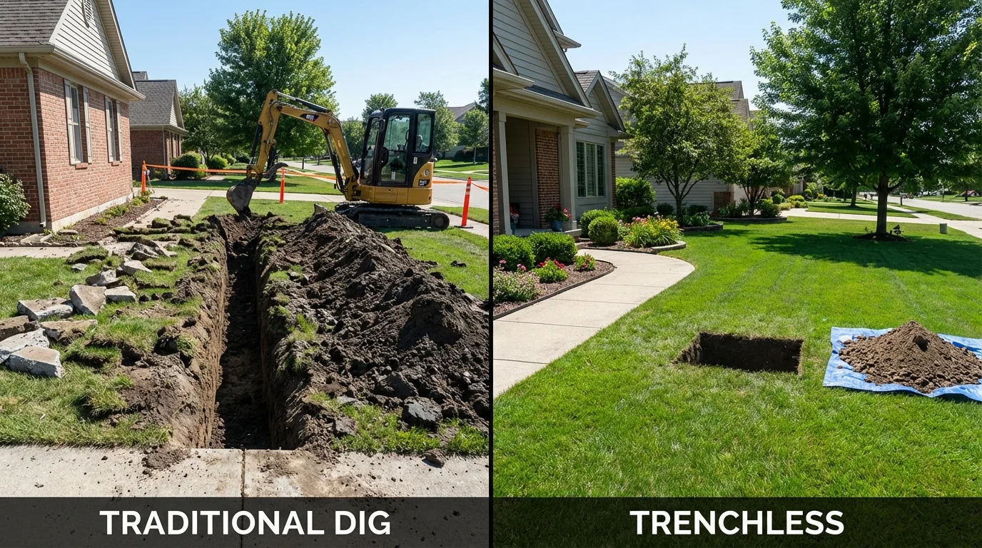 Trenchless sewer repair with minimal yard damage versus traditional excavation in Pawnee, OK